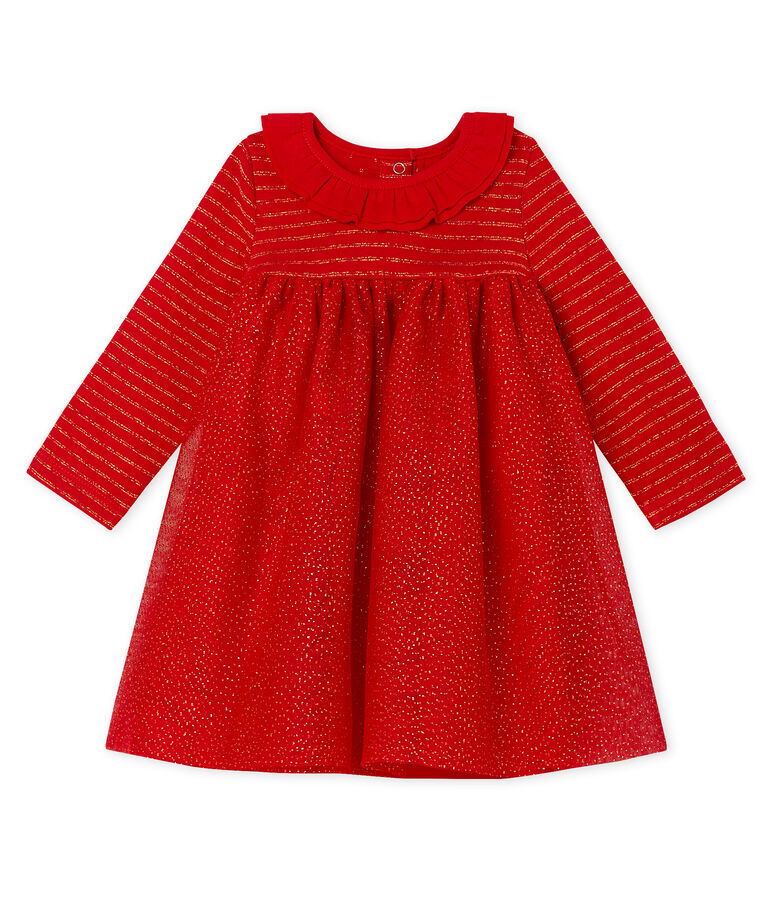 Robe manches longues bi-mati&egrave;re b&eacute;b&eacute; fille rouge/jaune