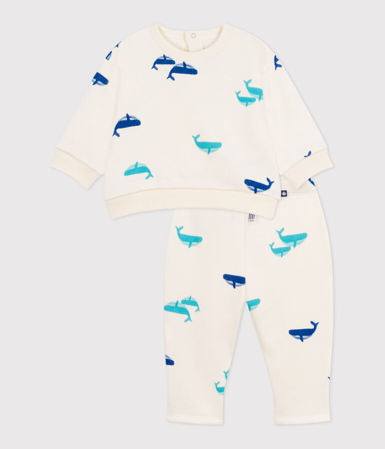 Ensemble sweatshirt et pantalon b&eacute;b&eacute; en coton imprim&eacute; baleine MILK/ MULTICO