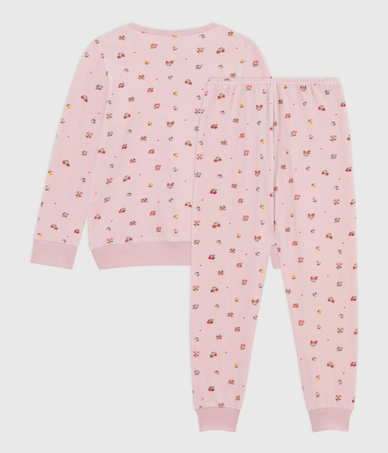 Pyjama enfant en velours imprim&eacute; fleurs rose JOLI/blanc MULTICO