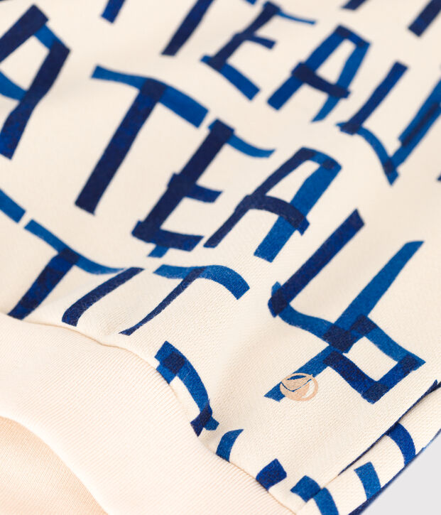 Sweatshirt imprim&eacute; en molleton enfant fille / gar&ccedil;on &eacute;cru/bleu