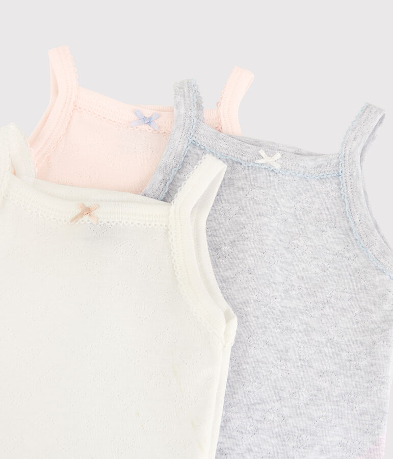 Lot de 3 bodies &agrave; bretelles b&eacute;b&eacute; fille coton biologique multicouleur