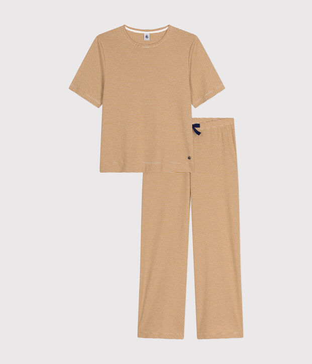 Pyjama en coton ray&eacute; femme marron/blanc