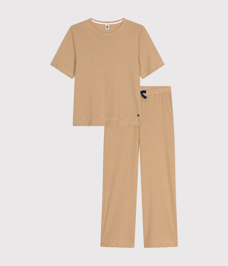Pyjama en coton ray&eacute; femme marron CUIVRE/ MARSHMALLOW