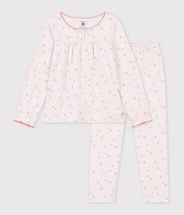 Pyjama enfant en coton à fronces à fleurs