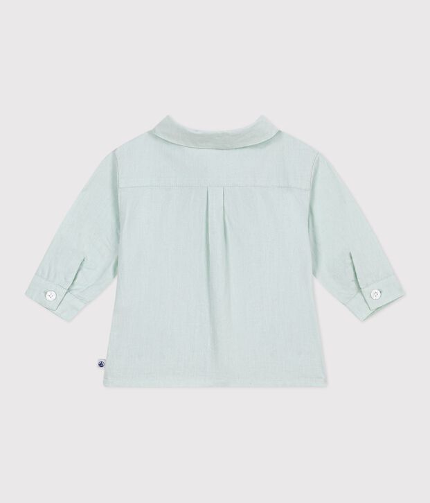 Chemise b&eacute;b&eacute; en coton/lin &agrave; manches longues, unie vert