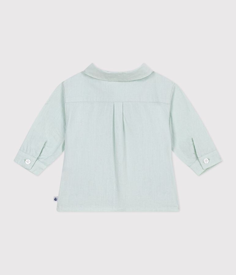 Chemise b&eacute;b&eacute; en coton/lin &agrave; manches longues, unie bleu