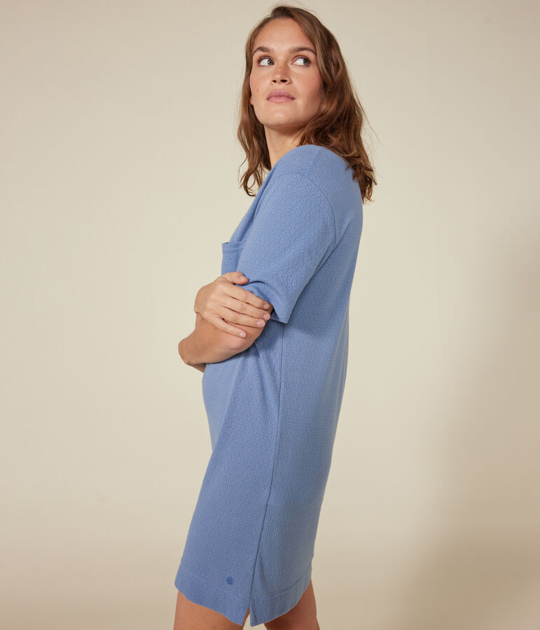 Chemise de nuit en coton ajour&eacute; femme bleu BEACH