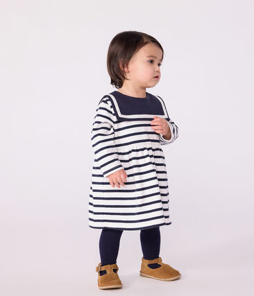 Robe marinière bébé en coton épais manches longues