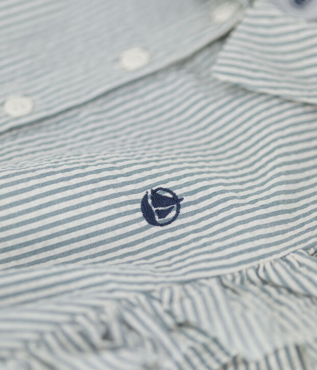 Robe sans manche en seersucker bio enfant fille vert/blanc