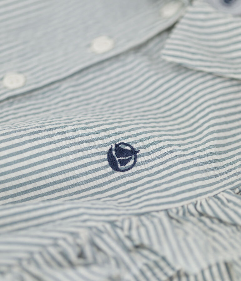 Robe sans manche en seersucker bio enfant fille vert/blanc