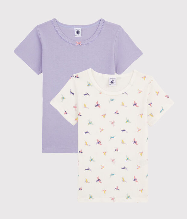Lot de 2 tee-shirts manches courtes imprim&eacute; oiseau petite fille multicouleur