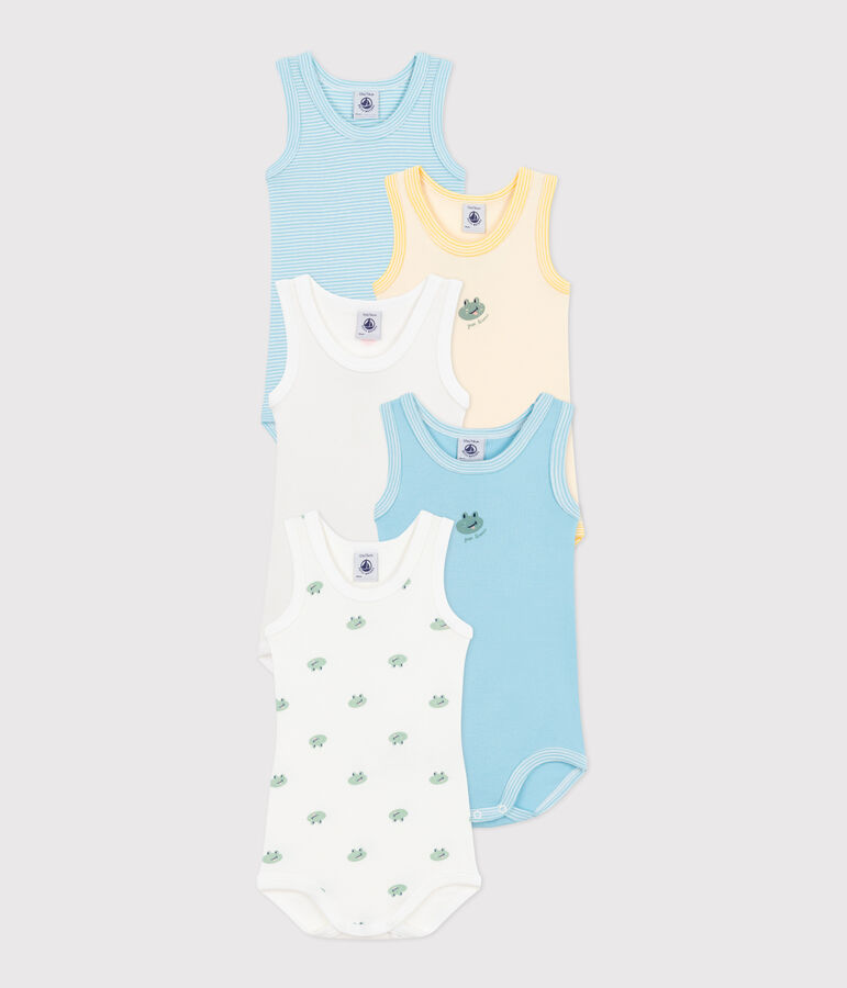 Lot de 5 bodies sans manches en coton imprim&eacute; b&eacute;b&eacute; variante 1
