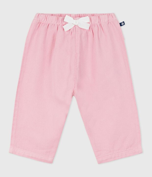 Pantalon b&eacute;b&eacute; en coton souple, uni rose clair