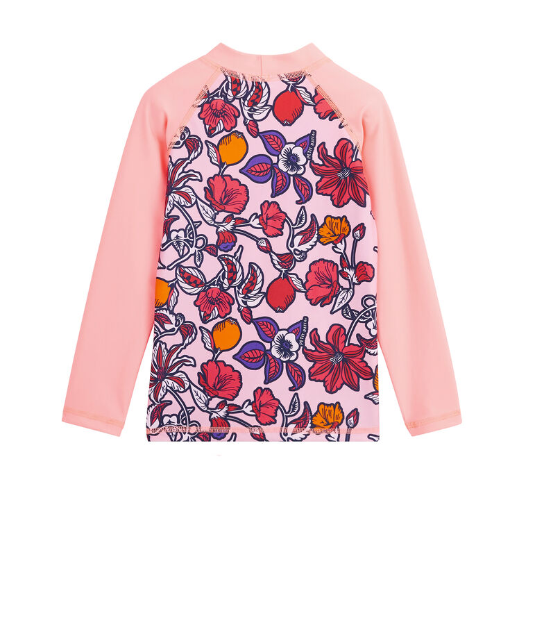 Tee shirt anti-UV UPF 50+ &eacute;coresponsable enfant fille rose PATIENCE/blanc MULTICO