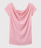 T-shirt femme col bénitier au dos en lin irisé rose BABYLONE/gris ARGENT