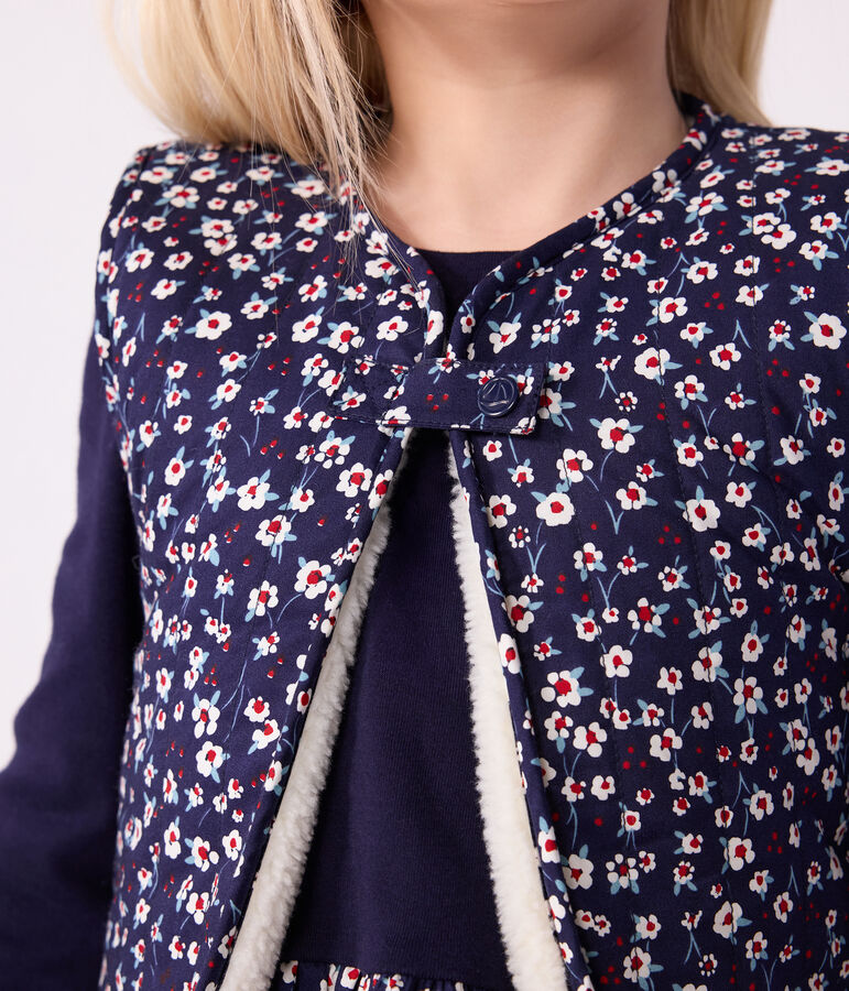 Gilet enfant en popeline de coton et sherpa sans manche imprim&eacute; bleu SOIR/ MULTICO