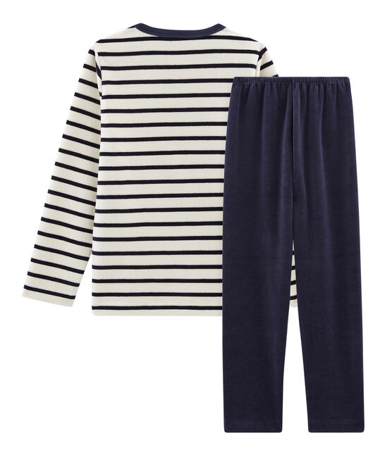 Pyjama petit garçon en velours bleu SMOKING/beige COQUILLE