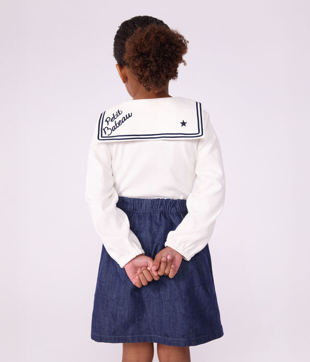 Jupe courte en denim uni motif &eacute;toiles bleu