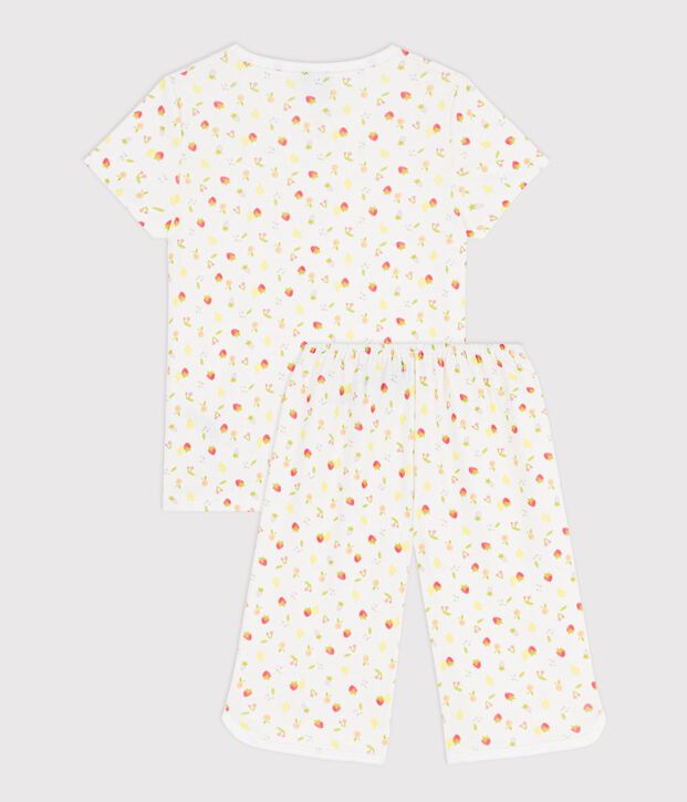 Pyjama capri enfant en coton imprim&eacute; fruits blanc/multicouleur
