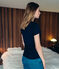 Tee shirt sérihraphie texte pour femme bleu SMOKING