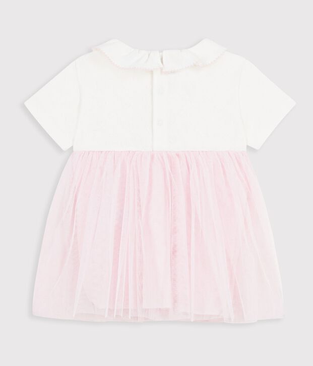 Robe b&eacute;b&eacute; bi-mati&egrave;re manches courtes rose/rose