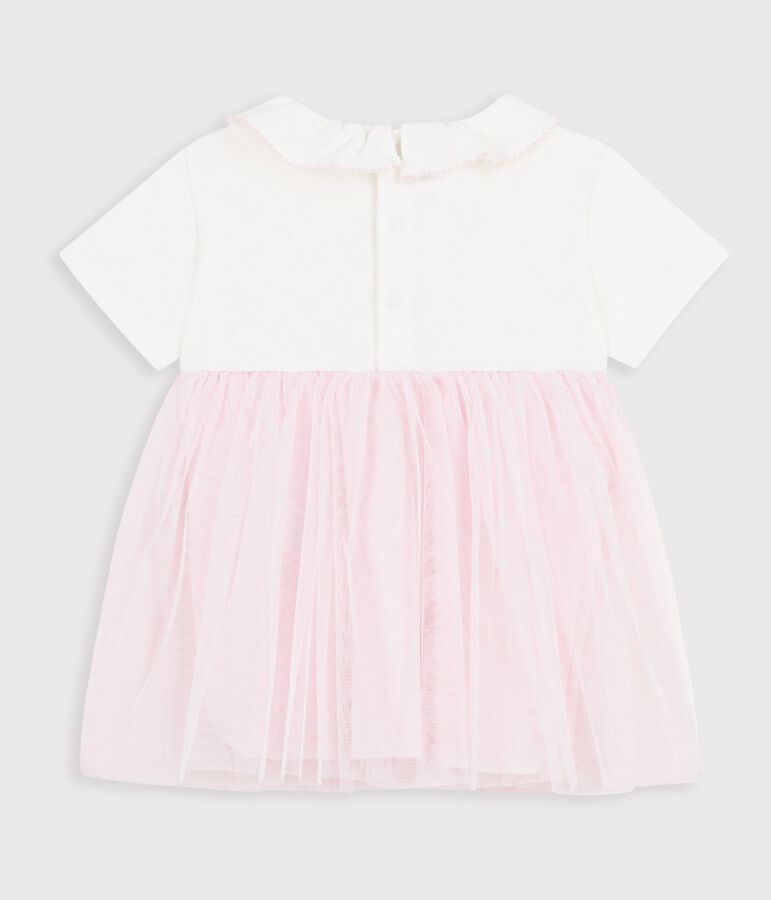 Robe b&eacute;b&eacute; bi-mati&egrave;re manches courtes rose/rose