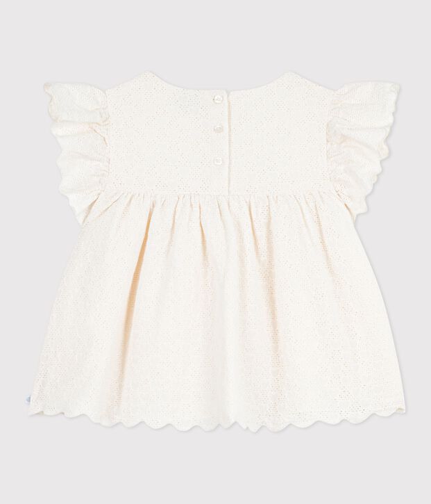 Blouse enfant en coton manches courtes motifs c&oelig;urs blanc