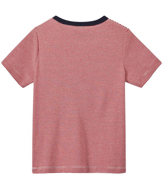 T-shirt garçon rayé milleraies rouge TERKUIT/blanc MARSHMALLOW