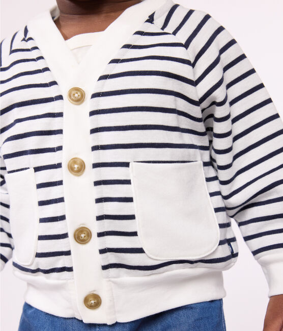 Cardigan en jersey épais bébé blanc MARSHMALLOW/bleu SMOKING