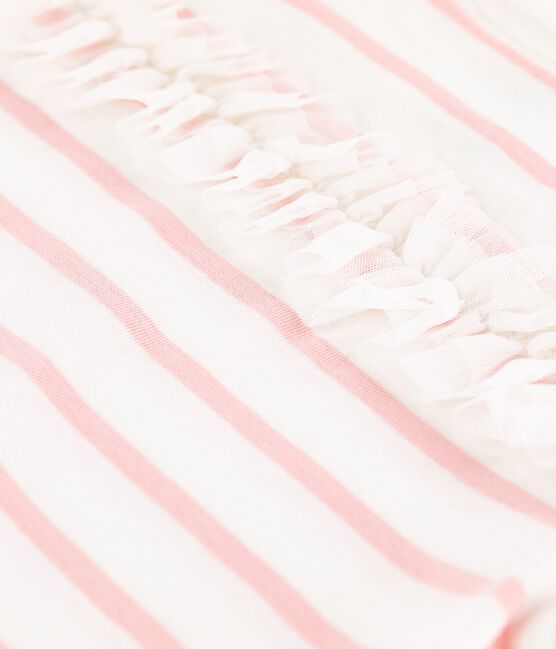 Tee-shirt manches courtes en coton enfant fille blanc MARSHMALLOW/rose MINOIS
