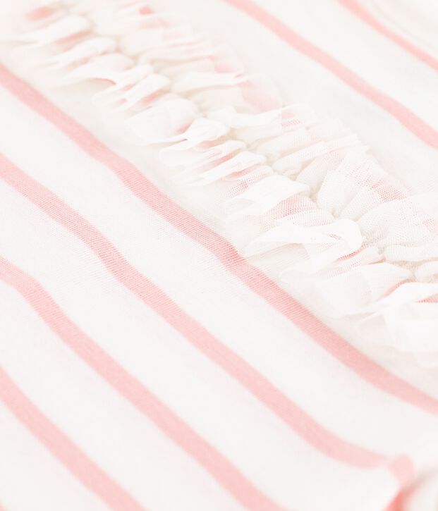 Tee-shirt manches courtes en coton enfant fille blanc/rose