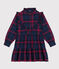 Robe à carreaux manches longues en flanelle de coton à carreaux enfant fille bleu SMOKING/blanc MULTICO