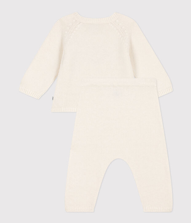 Ensemble en tricot laine et coton motif coeur b&eacute;b&eacute; blanc/rouge