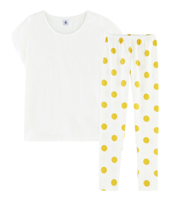 Pyjama fille en côte blanc MARSHMALLOW/jaune BLE
