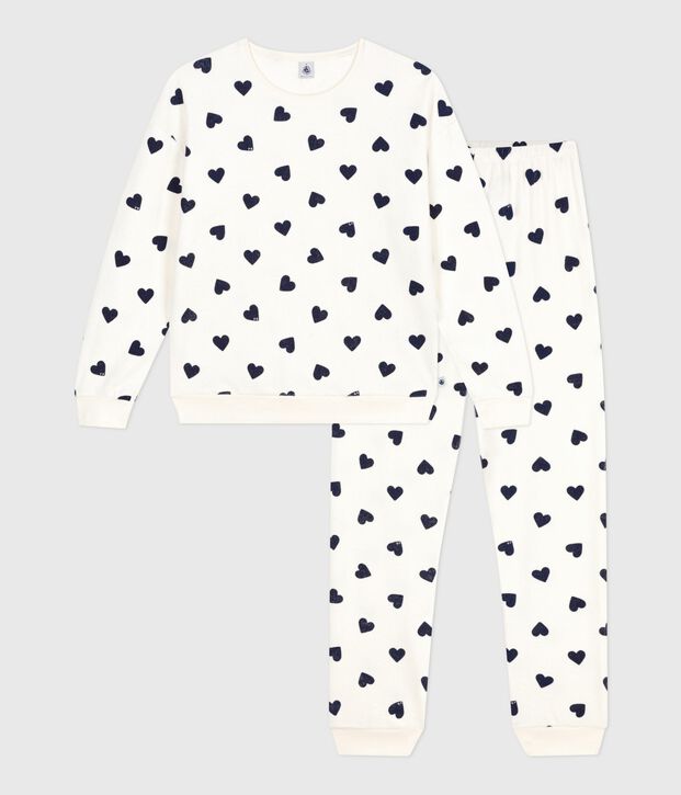 Pyjama femme en coton &eacute;ponge imprim&eacute; c&oelig;urs bleu/bleu