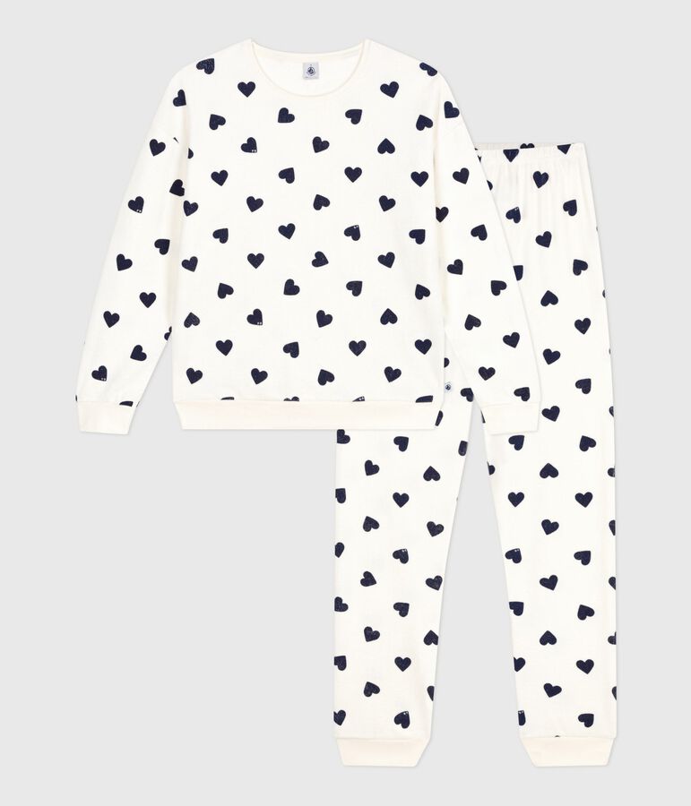 Pyjama femme en coton &eacute;ponge imprim&eacute; c&oelig;urs bleu MILK/ SOIR