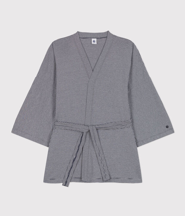 Kimono ray&eacute; femme bleu/blanc