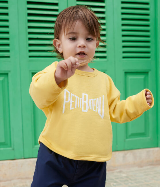 Sweat bébé en coton uni jaune ORGE