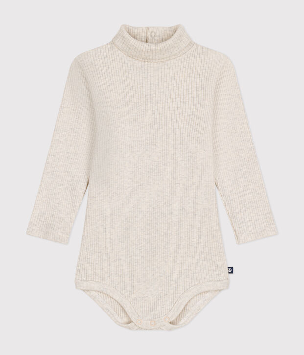 Body manches longues col roul&eacute; en coton b&eacute;b&eacute; beige