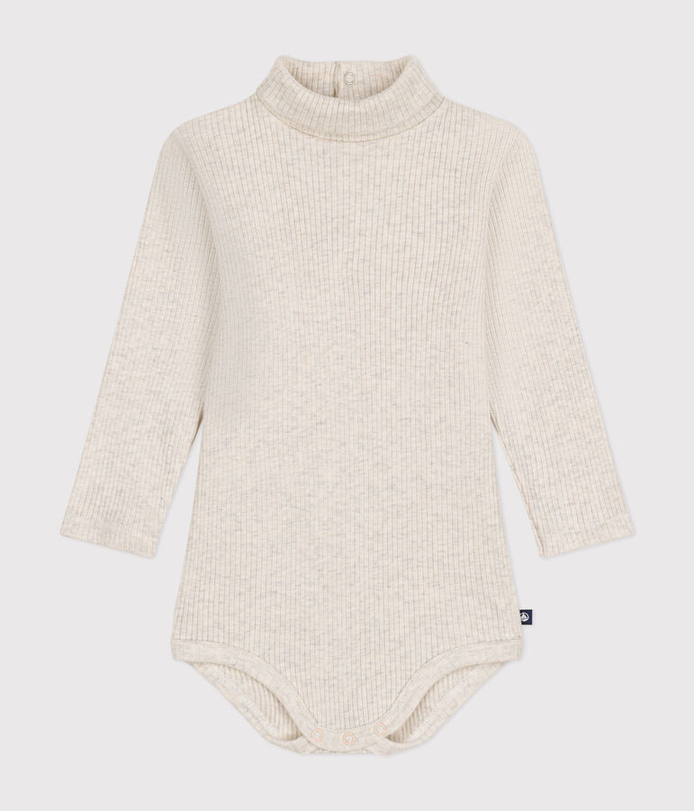 Body manches longues col roul&eacute; en coton b&eacute;b&eacute; beige MONTELIMAR CHINE