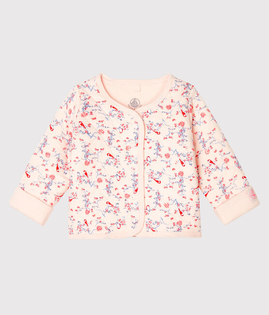 Cardigan bébé en tubique matelassé rose FLEUR/blanc MULTICO