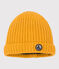 Bonnet bébé en tricot doublé en polaire jaune BOUDOR