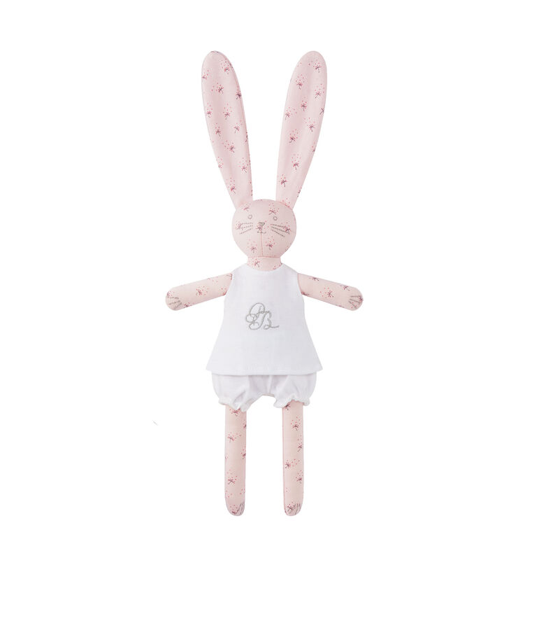 Doudou lapin imprim&eacute; rose VIENNE/blanc MULTICO