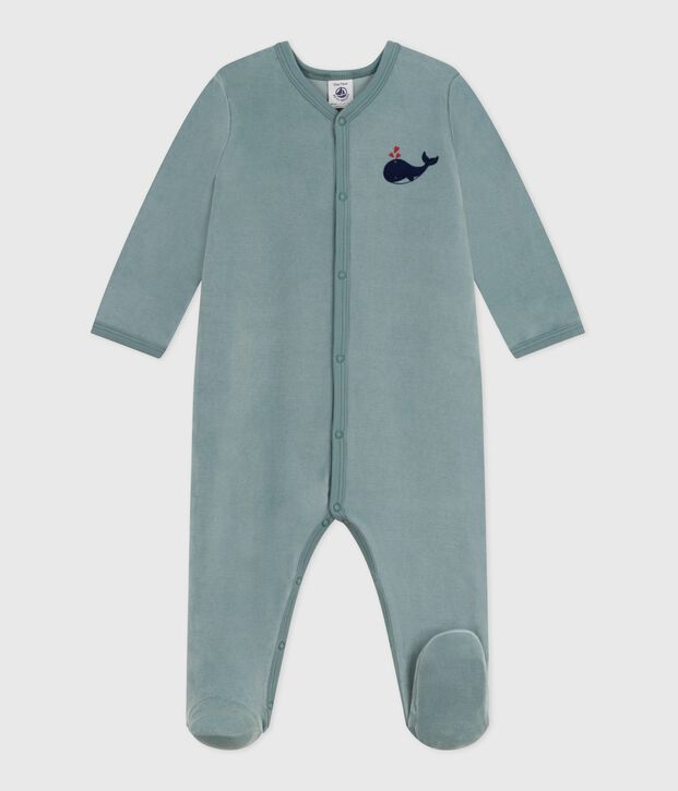 Pyjama b&eacute;b&eacute; en velours uni bleu