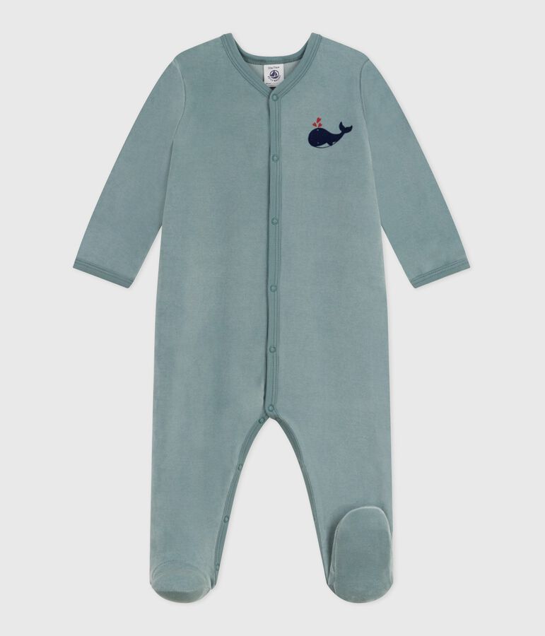 Pyjama b&eacute;b&eacute; en velours uni bleu
