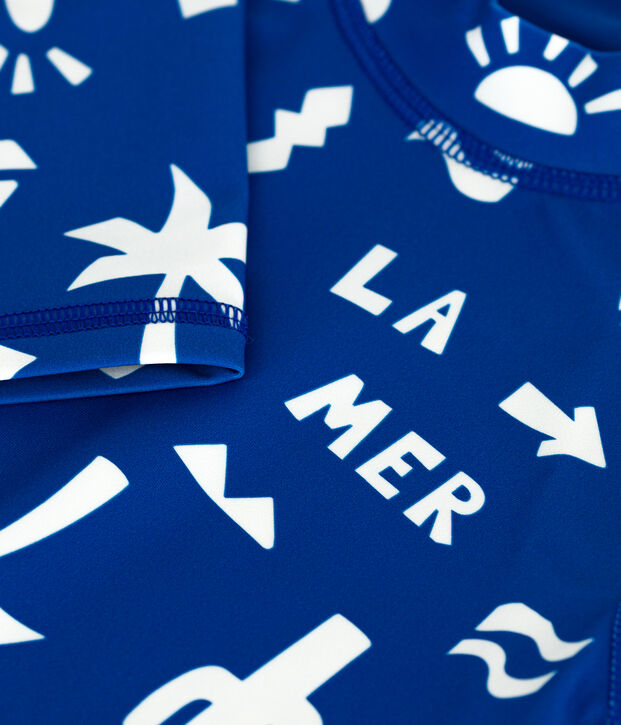 Teeshirt de bain anti uv enfant manche longue imprim&eacute; bleu/blanc