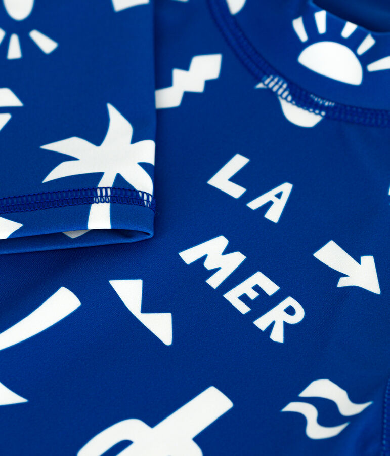 Teeshirt de bain anti uv enfant manche longue imprim&eacute; bleu PORCELANA/ MARSHMALLOW