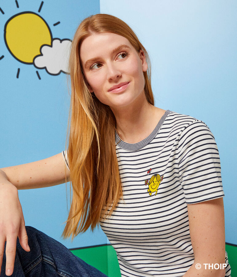 Tee-shirt L'Iconique Monsieur Madame en coton femme blanc MARSHMALLOW/bleu SMOKING