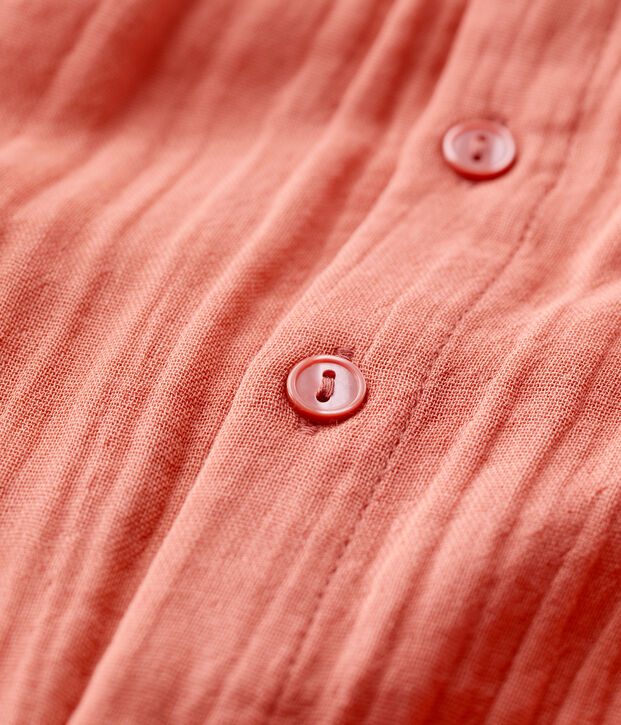 Combinaison longue unie en gaze de coton bio b&eacute;b&eacute; rose