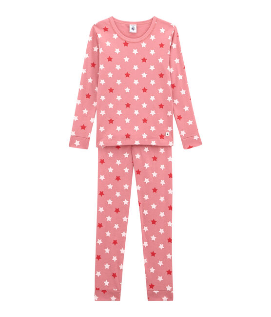 Pyjama petite fille coupe ajustée rose CHEEK/blanc MULTICO